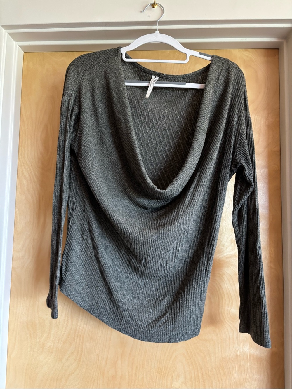 by Anthropologie Olive Green Ribbed Cowl Neck Long Sleeve Top S